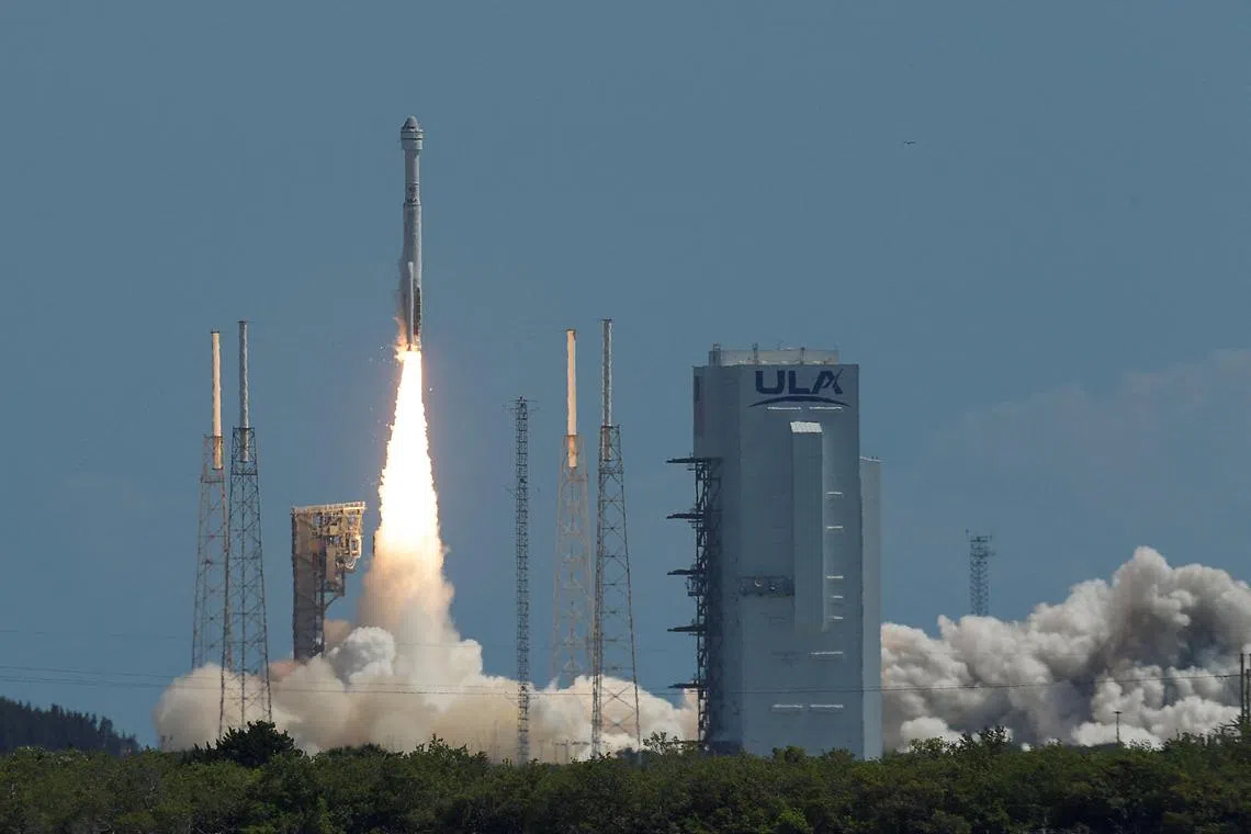 FILE PHOTO: A United Launch Alliance Atlas V rocket carrying two astronauts aboard Boeing's Starliner-1 Crew Flight Test (CFT), is launched on a mission to the International Space Station, in Cape Canaveral, Florida, U.S., June 5, 2024. REUTERS/Steve Nesius/File Photo