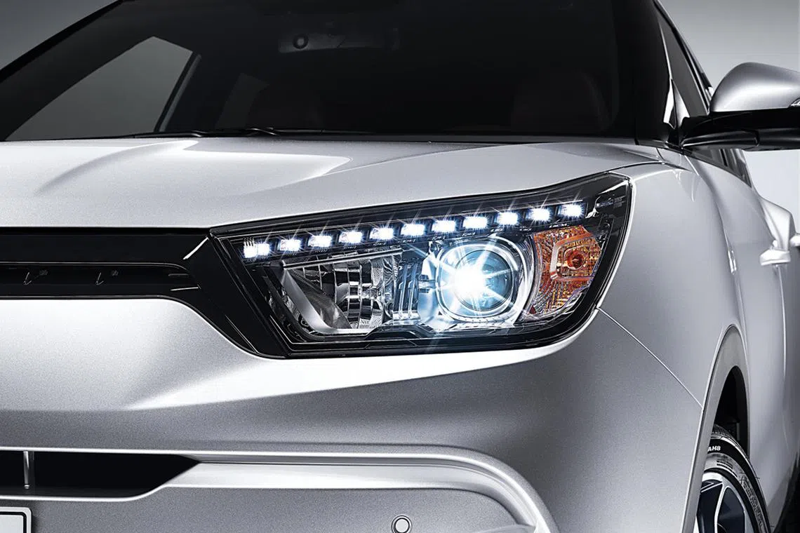 [NOTE: PHOTO STRICTLY FOR ST USE ONLY. ] The Ssangyong Tivoli's HID headlamps with LED daytime-running lights.