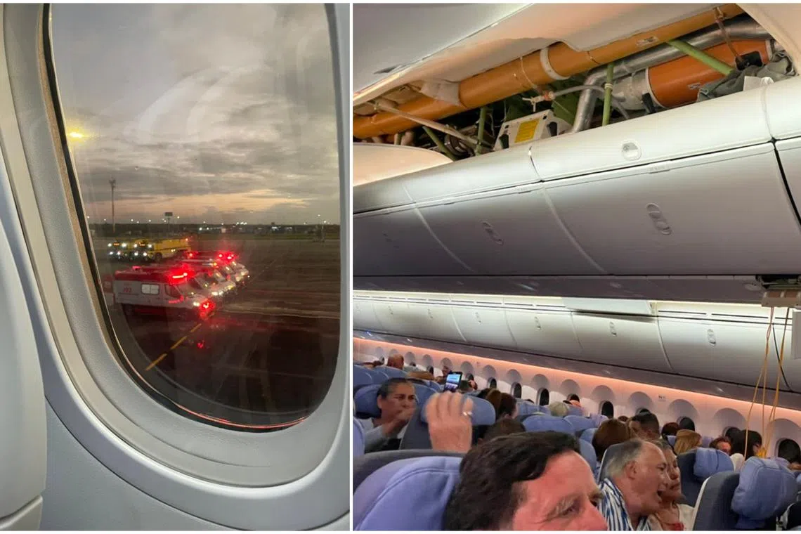 X user Mariela Jodal posted photos showed broken ceiling panels and emergency vehicles waiting on the tarmac in Natal.