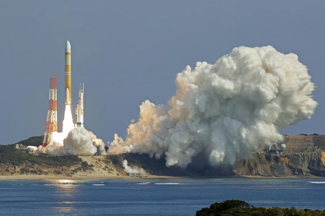 An H3 rocket carrying a land observation satellite lifts off from the launching pad at Tanegashima Space Center on the southwestern island of Tanegashima, Kagoshima Prefecture, southwestern Japan March 7, 2023. 