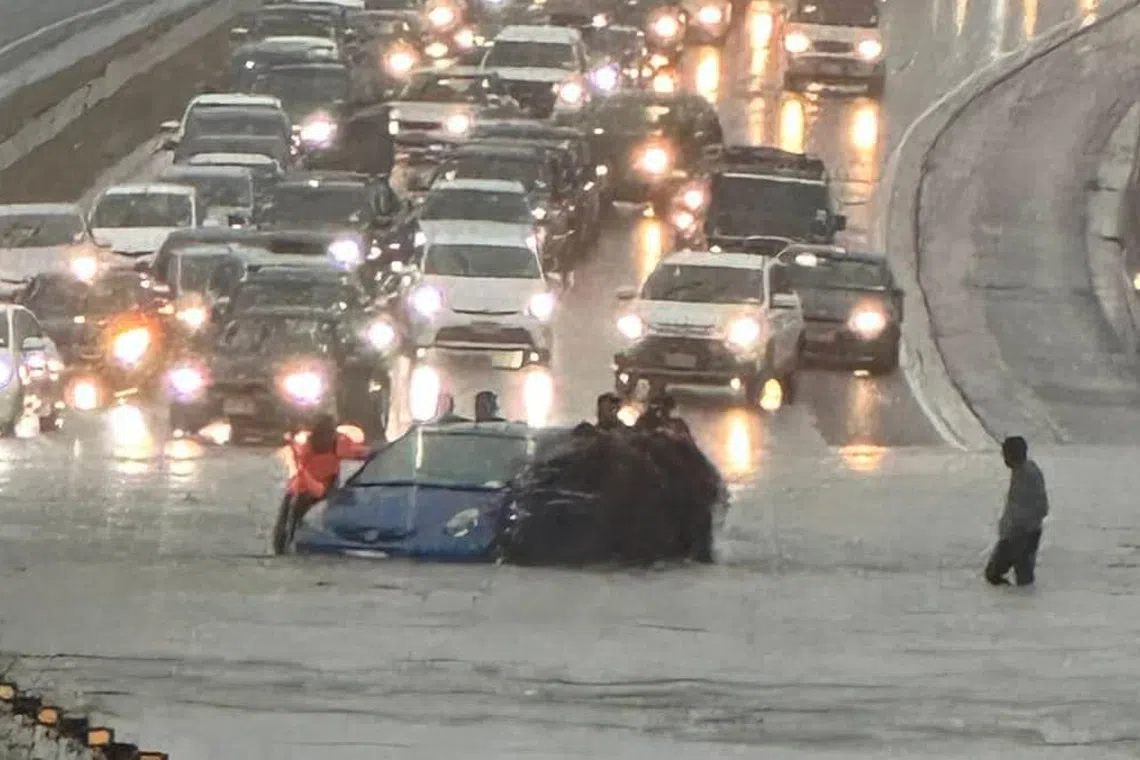 Major roads in Auckland were blocked off by the floods, causing long traffic queues on highways.