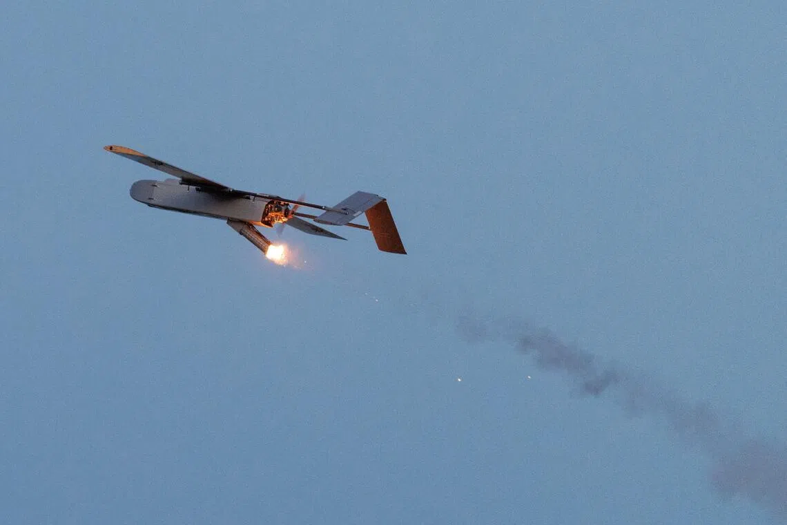 An FP-1 deep-strike drone launches for a combat mission, amid Russia’s attack on Ukraine, in an undisclosed location in Ukraine, in 2026.