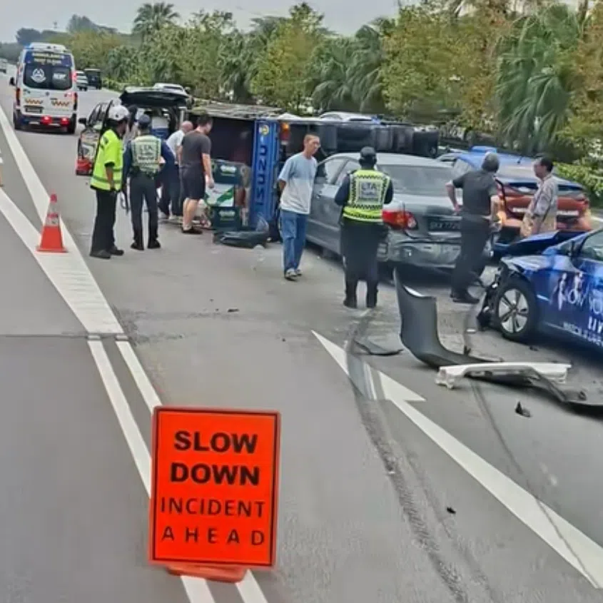 A long stretch of the expressway was cordoned off with traffic cones on the afternoon of Feb 23.