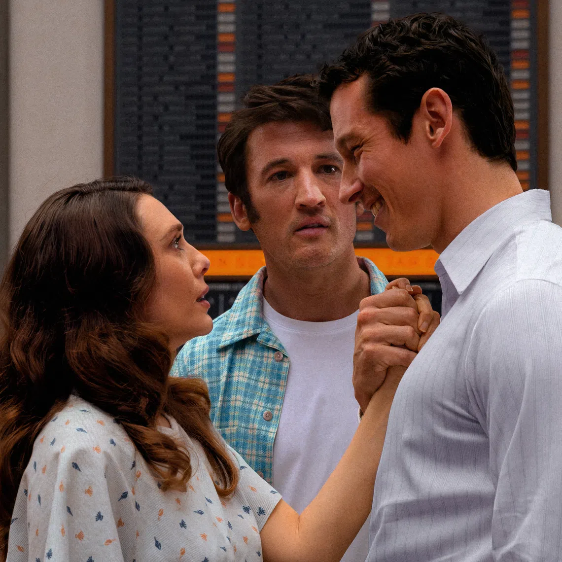 (From left) Elizabeth Olsen, Miles Teller and Callum Turner in Eternity.