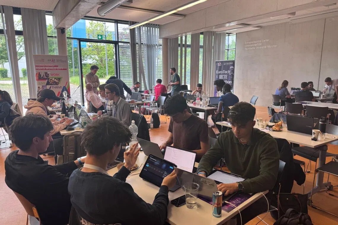 Shortlisted participants working on their ideas during the EuroTech x HKTE Hackathon in Germany