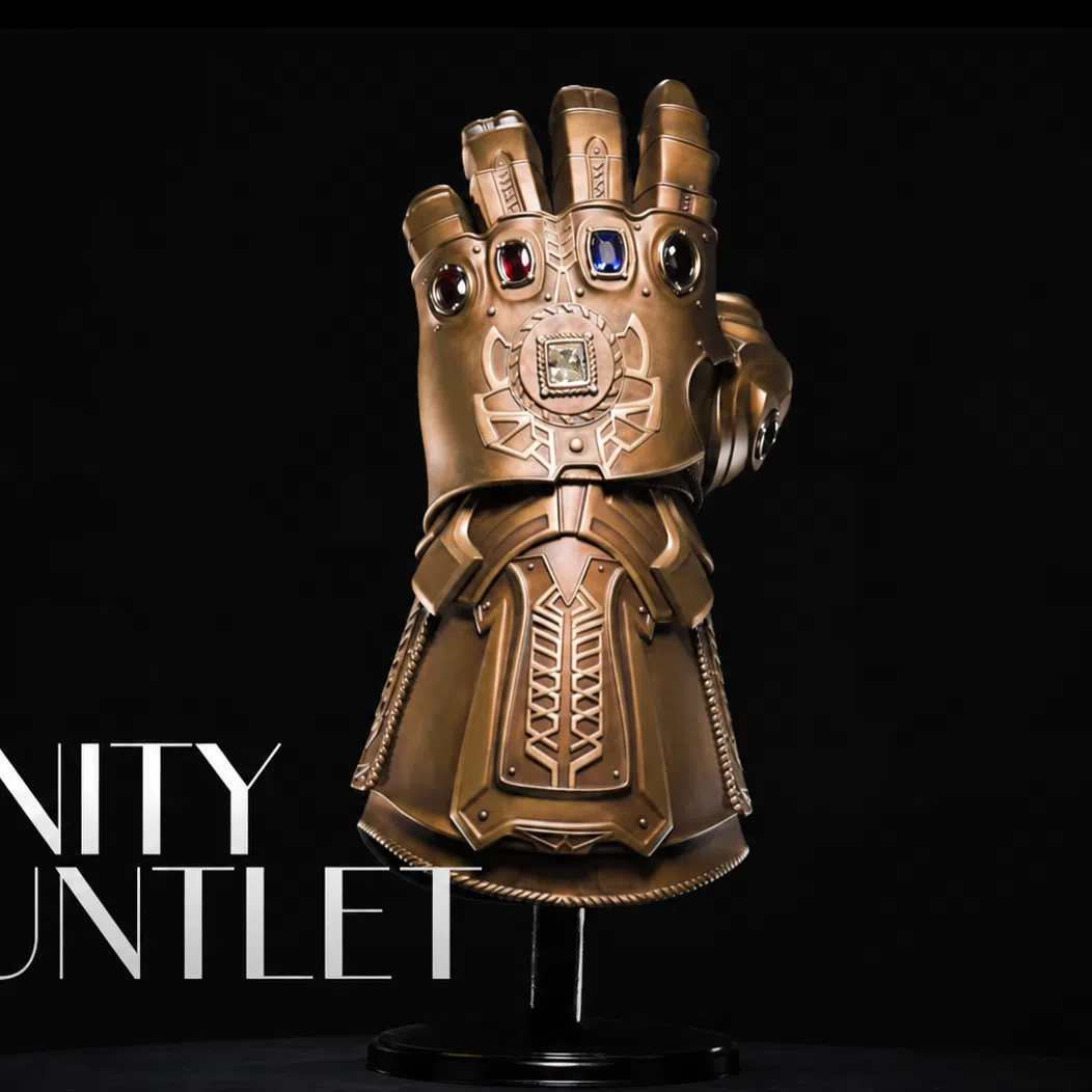 A replica of the Infinity Gauntlet contains six real gemstones: a ruby, garnet, sapphire, amethyst, emerald and yellow diamond.