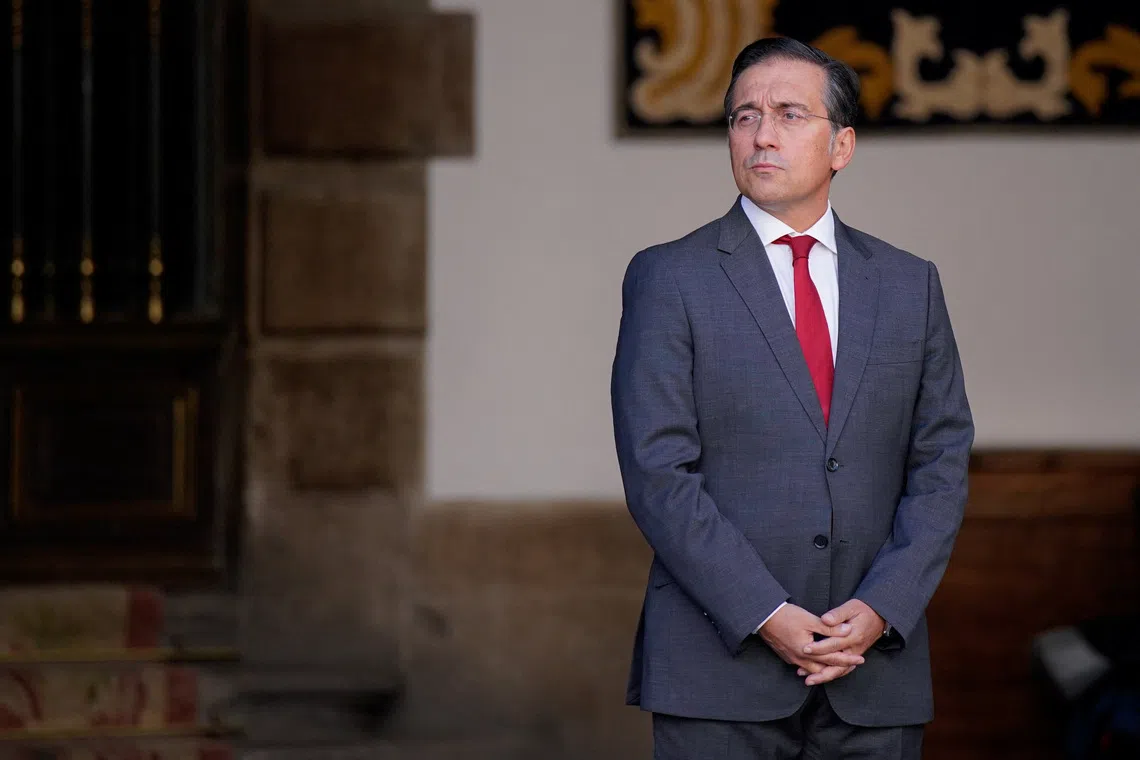 Spain's Foreign Minister Jose Manuel Albares waits to greet members of the U.S. and China delegations visiting to continue discussions on trade, economic and national security issues, in Madrid, Spain, September 14, 2025. REUTERS/Ana Beltran/File Photo