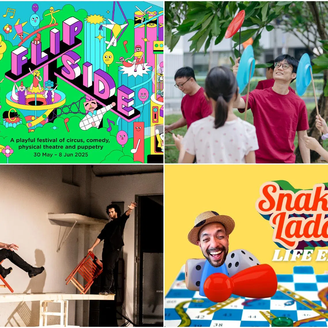 Flipside is Esplanade's annual festival celebrating circus, puppetry, physical theatre and comedy.