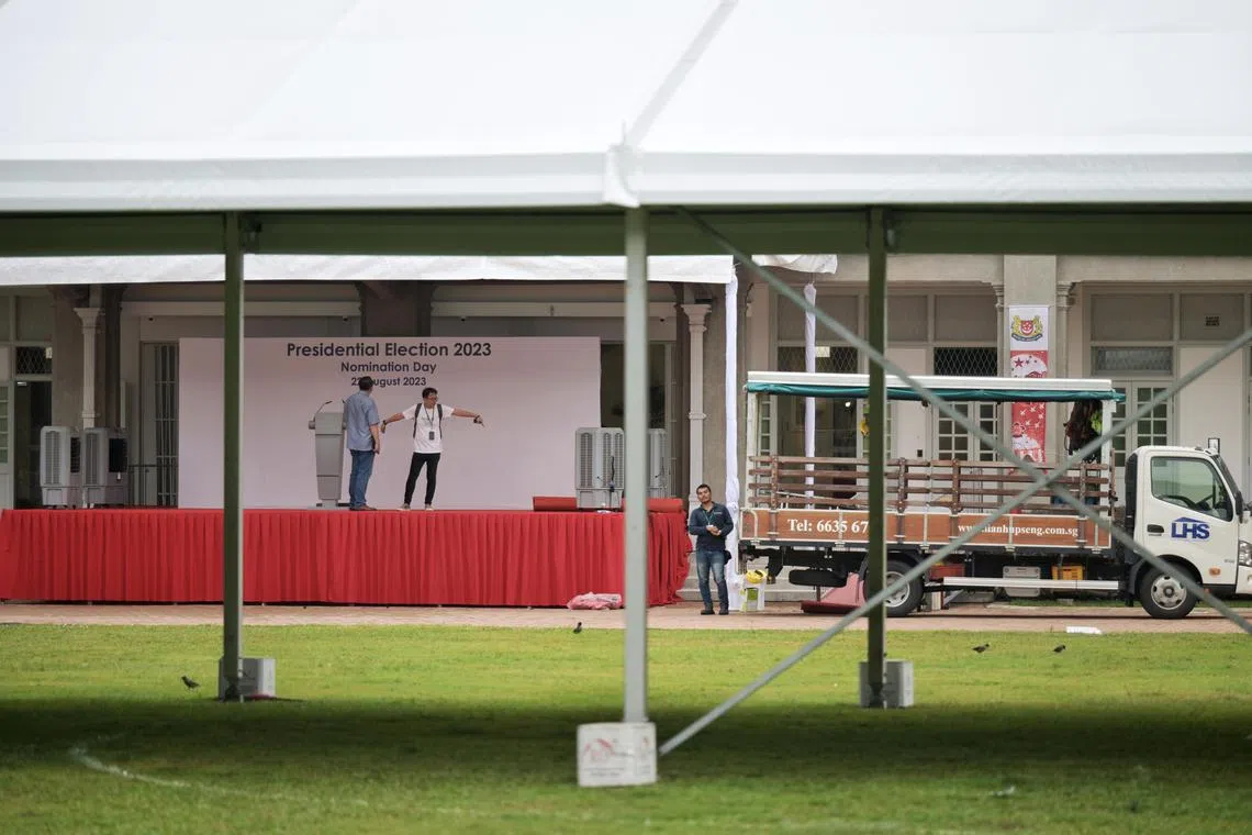 Preparations for Nomination Day on Tuesday have been going on at the People’s Association headquarters at King George’s Avenue. 