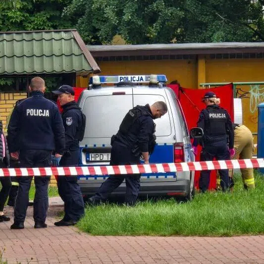 Police working at a crime scene in Biala Podlaska, Poland, where Russian artist Semyon Skrepetsky, known for his satirising Russian President Putin has been shot dead.