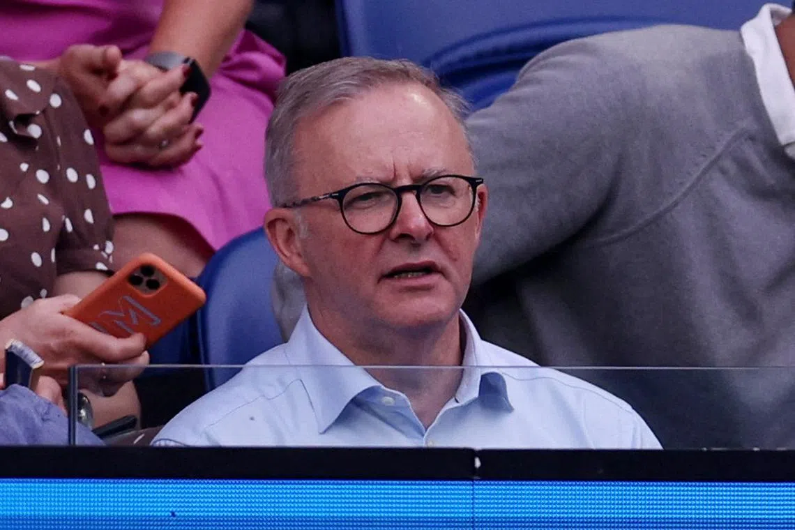 FILE PHOTO: Tennis - Australian Open - Women's Singles Final - Melbourne Park, Melbourne, Australia - January 28, 2023 Australia's Prime Minister Anthony Albanese is pictured in the stands ahead of the final match between Kazakhstan’s Elena Rybakina and Belarus’ Aryna Sabalenka REUTERS/Loren Elliott
