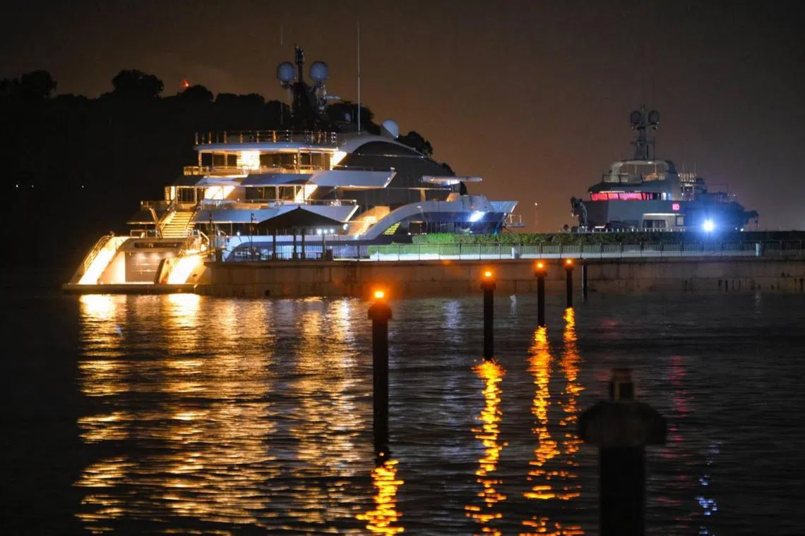 A 90-metre superyacht, Dar, owned by Russian billionaire Ziyad al Manasir, is seen at Marina's Keppel Bay on Feb 20, 2023.