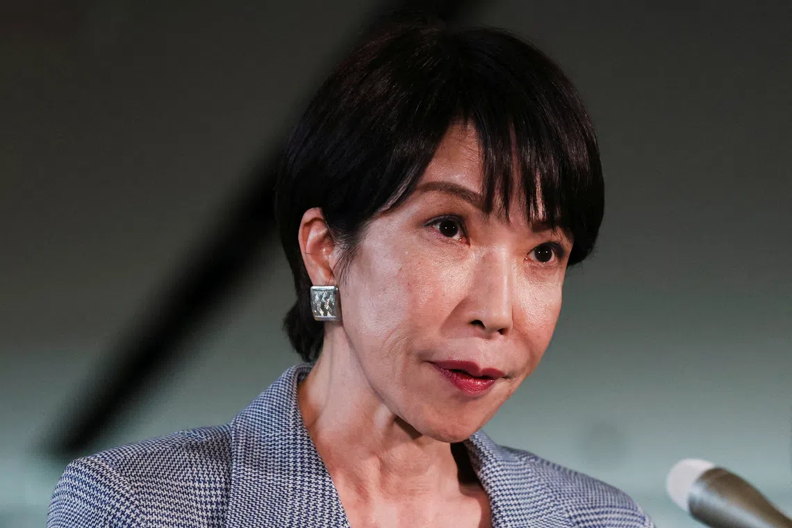 FILE PHOTO: Japan's Prime Minister Sanae Takaichi speaks to the media after a telephone call with U.S. President Donald Trump, at her official residence in Tokyo, Japan, November 25, 2025. REUTERS/Issei Kato/File Photo