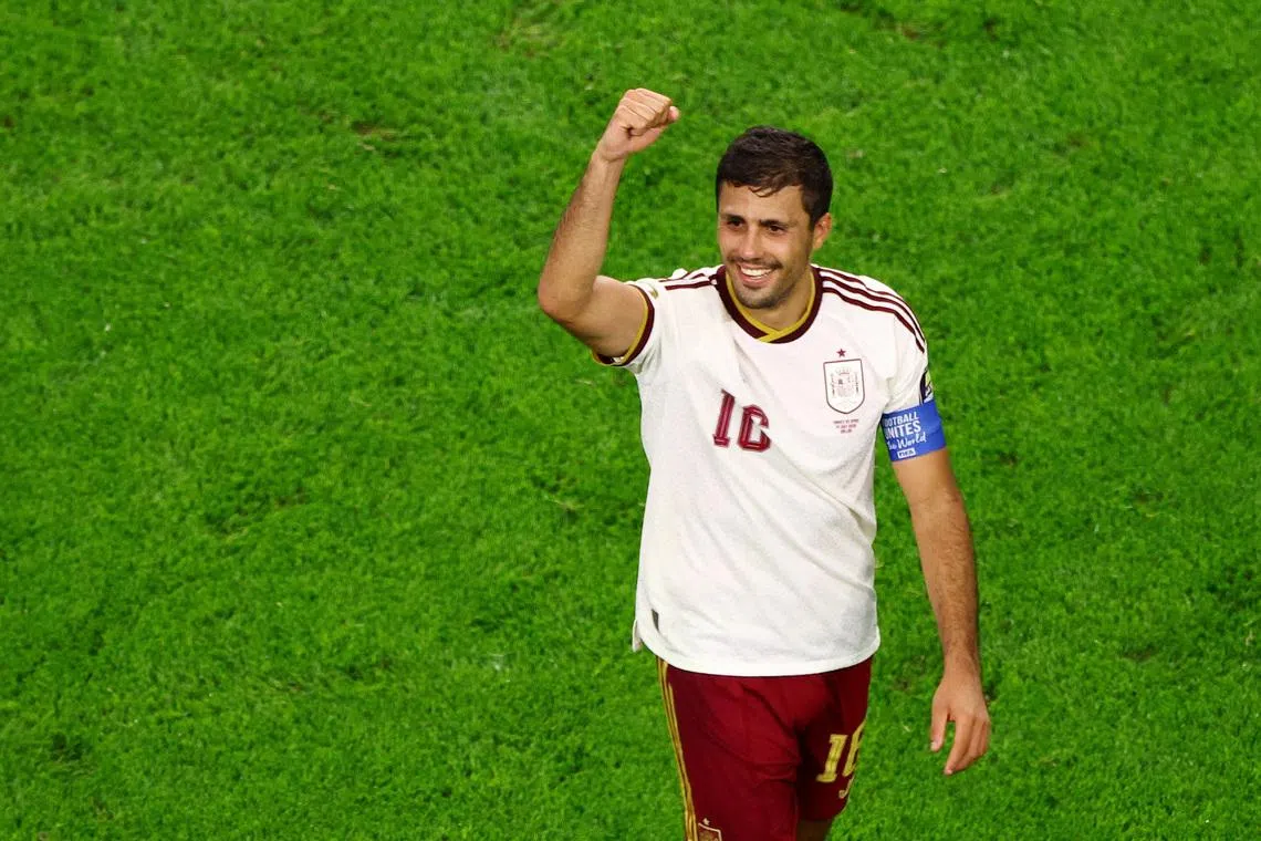 Soccer Football - FIFA World Cup 2026 - Semi Final - France v Spain - Dallas Stadium, Arlington, Texas, U.S. - July 14, 2026 Spain's Rodri celebrates after the match as Spain qualify for the final of the World Cup REUTERS/Agustin Marcarian