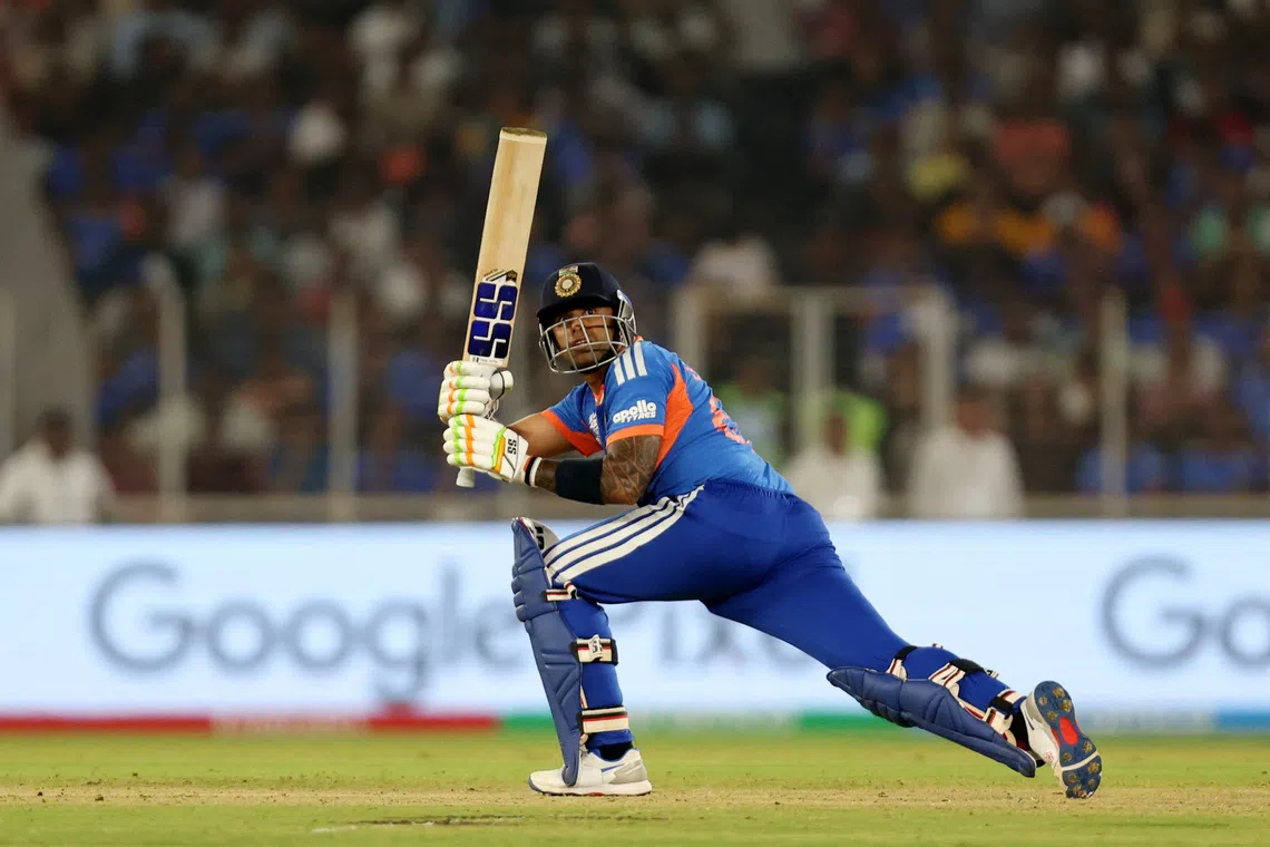 Cricket - ICC Men's T20 World Cup 2026 - Super 8 - India v South Africa - Narendra Modi Stadium, Ahmedabad, India - February 22, 2026 India's Suryakumar Yadav in action REUTERS/Amit Dave