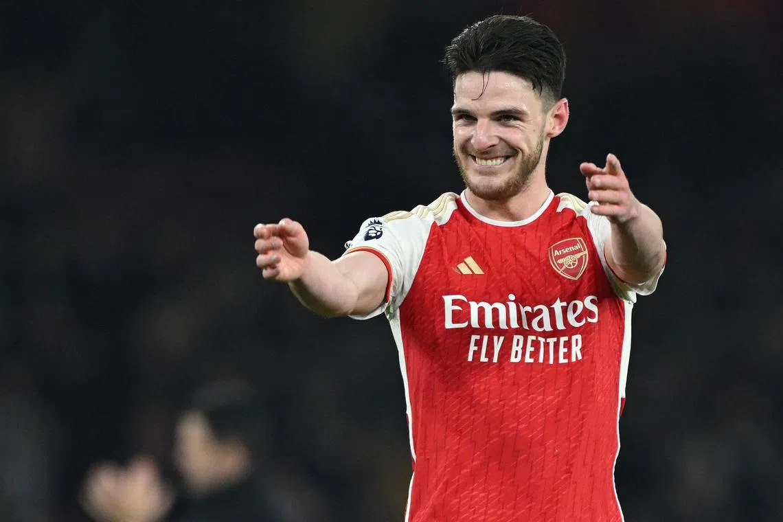 Midfielder Declan Rice has four goals and six assists for Arsenal this season.
