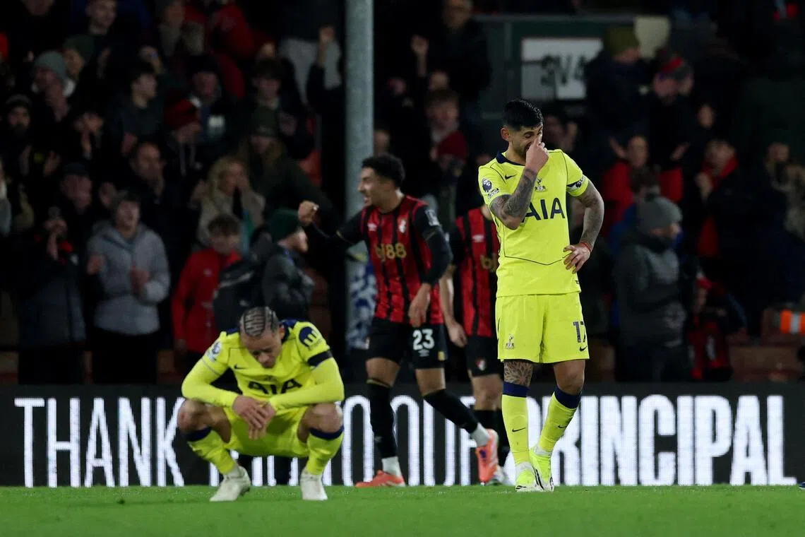 Tottenham Hotspur's Cristian Romero (right) following the team's 3-2 Premier League defeat at Bournemouth.