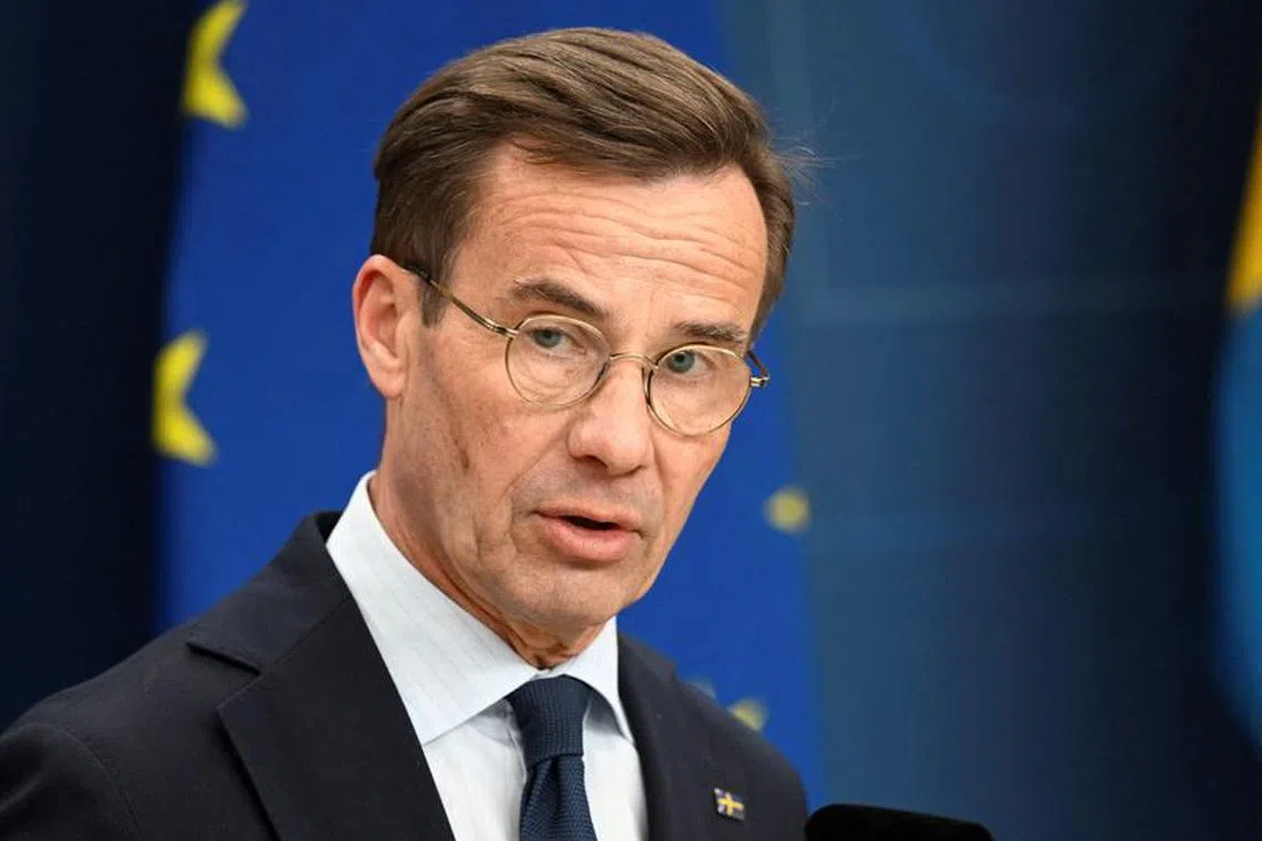 FILE PHOTO: Press meeting with Prime Minister Ulf Kristersson at Rosenbad due to yesterday's attack on Swedish people in Brussels, in Stockholm, Sweden October 17, 2023.  TT News Agency/Fredrik Sandberg via REUTERS/File Photo