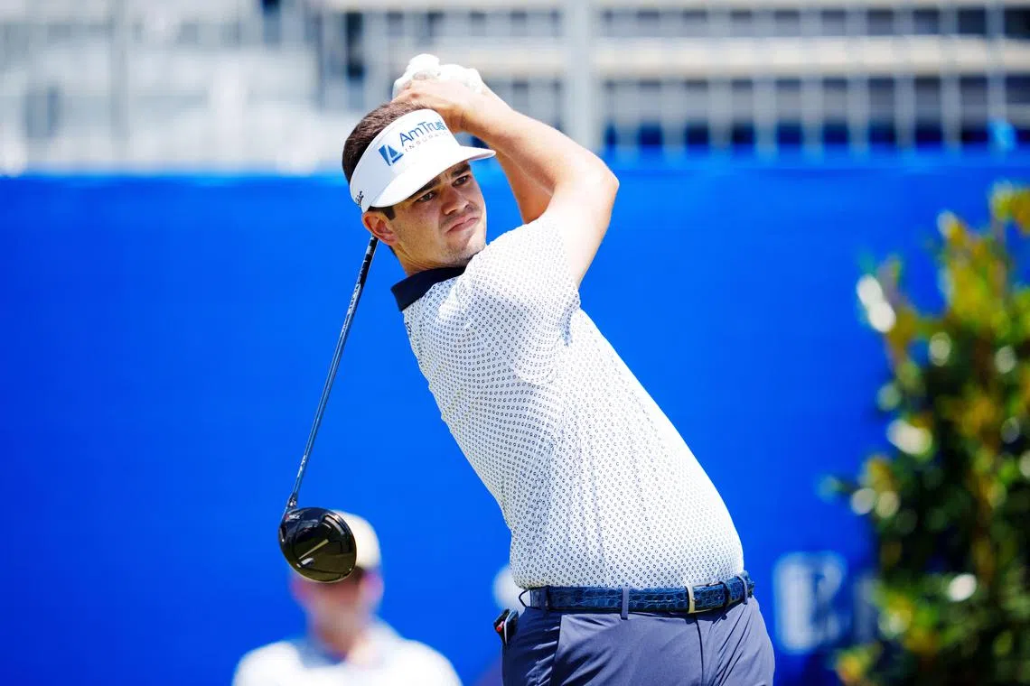 Beau Hossler hits a tee shot on the first hole during the first round of the Zurich Classic.