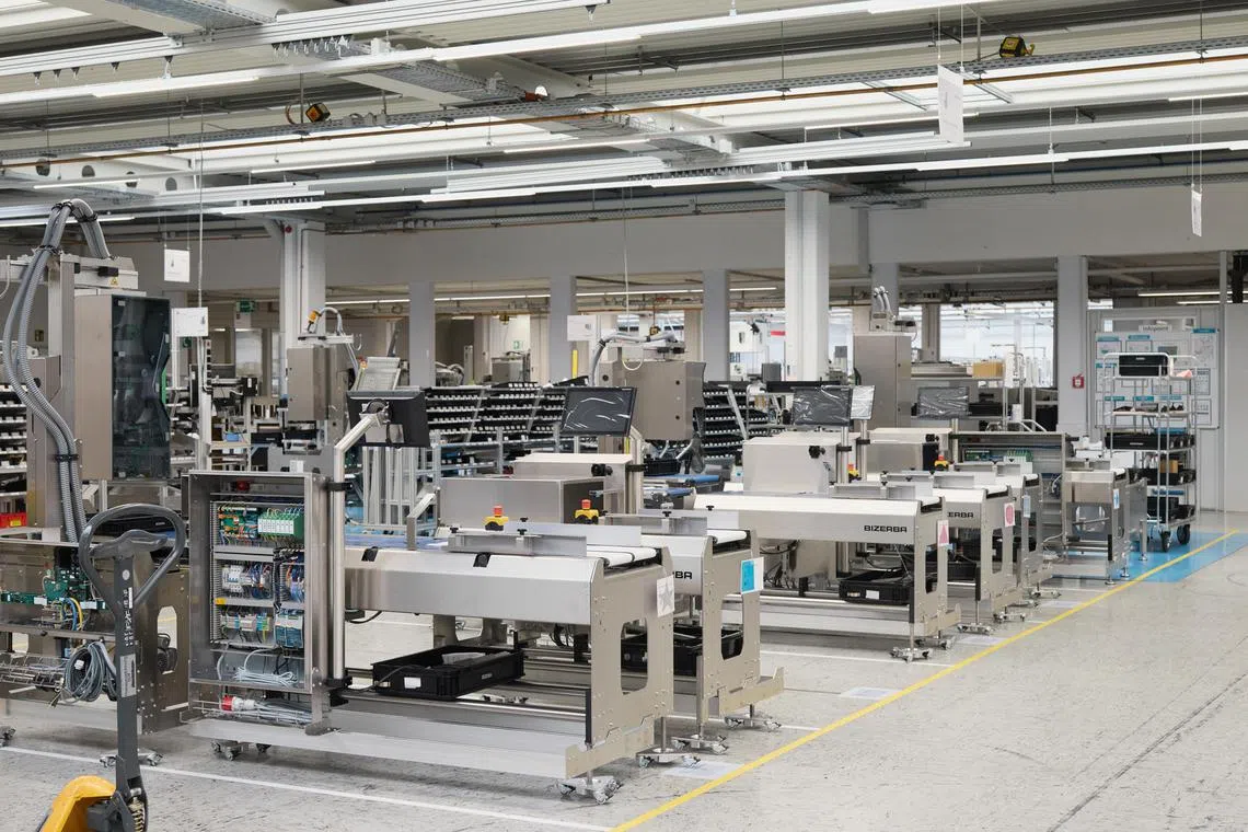 Bizerba, which has a contract to supply slicers to all 20,000 Subway franchises, is considering shifting production to the United State in Balingen, Germany, July 25, 2025.  (Roderick Aichinger/The New York Times)