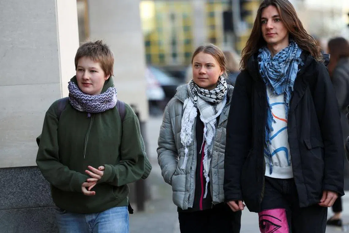 Climate activist Greta Thunberg walks on the day of her trial at Westminster Magistrates' Court in London, Britain, February 1, 2024. REUTERS/Isabel Infantes
