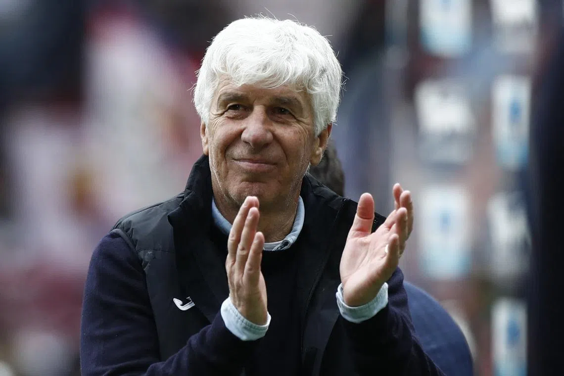 FILE PHOTO: Soccer Football - Serie A - Atalanta v Bologna - Gewiss Stadium, Bergamo, Italy - April 13, 2025 Atalanta coach Gian Piero Gasperini celebrates after the match REUTERS/Alessandro Garofalo/File Photo