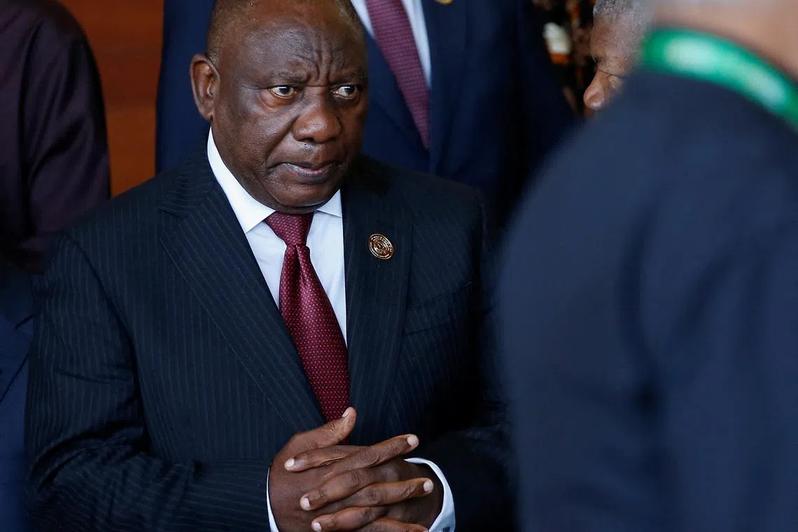 FILE PHOTO: President of South Africa Cyril Ramaphosa attends the opening of the 37th Ordinary Session of the Assembly of the African Union at the African Union Headquarters, in Addis Ababa, Ethiopia February 17, 2024. REUTERS/Stringer/File Photo