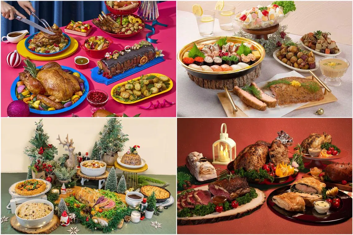 Indulge this Christmas with special menus from (clockwise from top left) FairPrice Group, RE&S, Swensen's, Tanglin Cookhouse, and many more. 