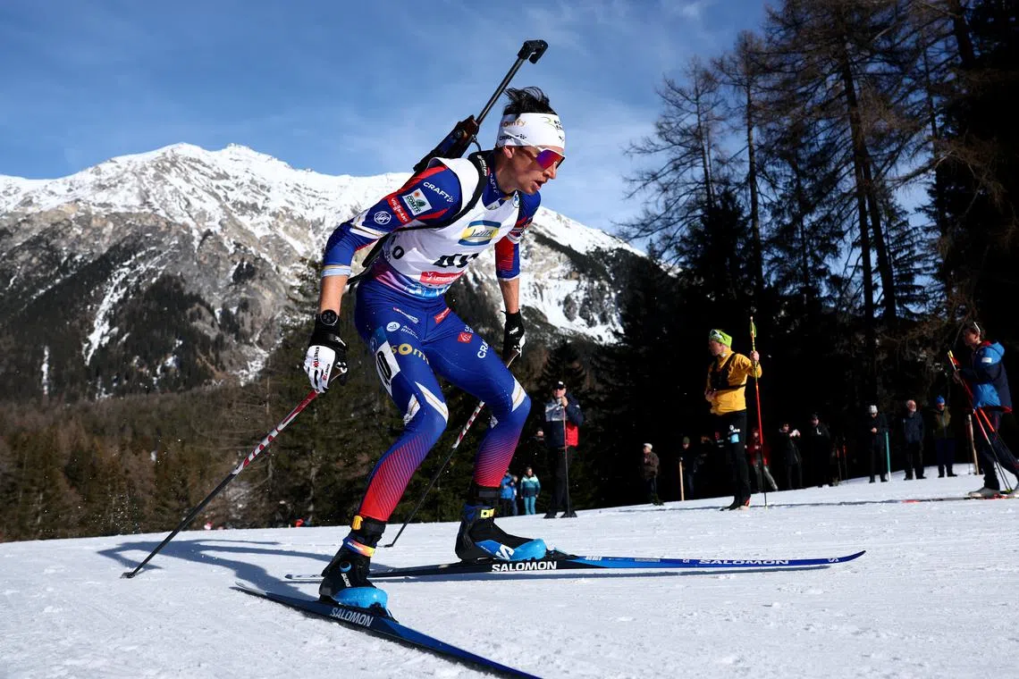 Winter Sports - Biathlon World Championships - Men's 20Km Individual - Lenzerheide, Switzerland - February 19, 2025 France's Eric Perrot in action REUTERS/Denis Balibouse