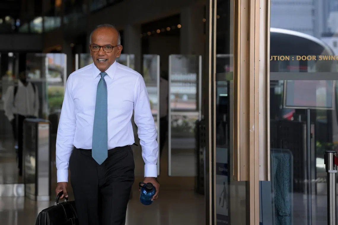 Coordinating Minister for National Security K. Shanmugam leaving the High Court on April 8.