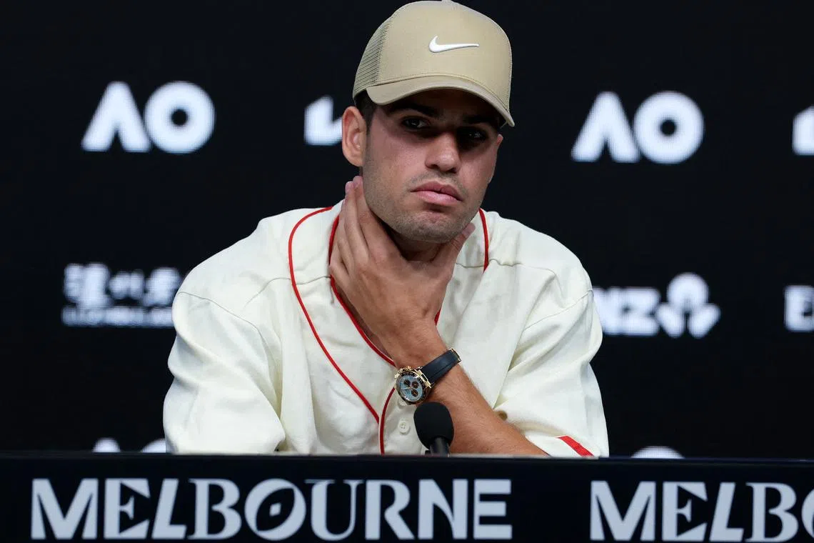 Tennis - Australian Open - Melbourne Park, Melbourne, Australia - January 16, 2026 Spain's Carlos Alcaraz during press conference REUTERS/Hollie Adams