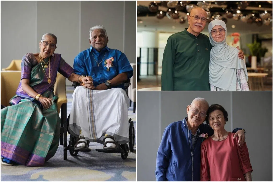 Golden Jubilee couples Kasinathan Logasan and Manoranjitham Ramasamy, Abdullah Abdul Talib and Rahmah Kamil, and Lim Hee Yeo and Lee Sock Eng.