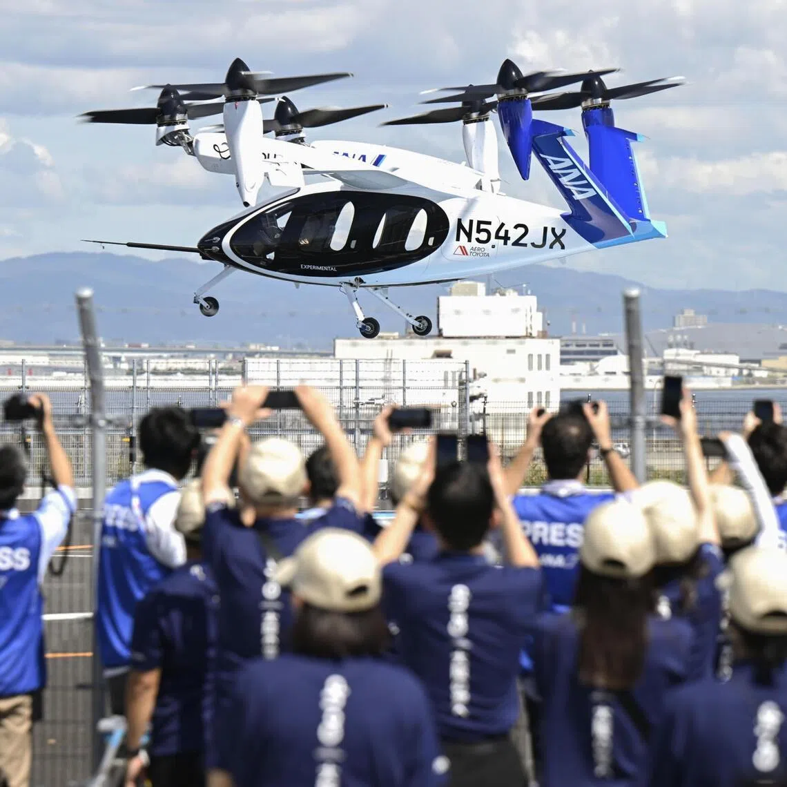 A demonstration flight of the "flying car" developed by Joby Aviation at the World Exposition in Osaka, on Sept. 30, 2025.