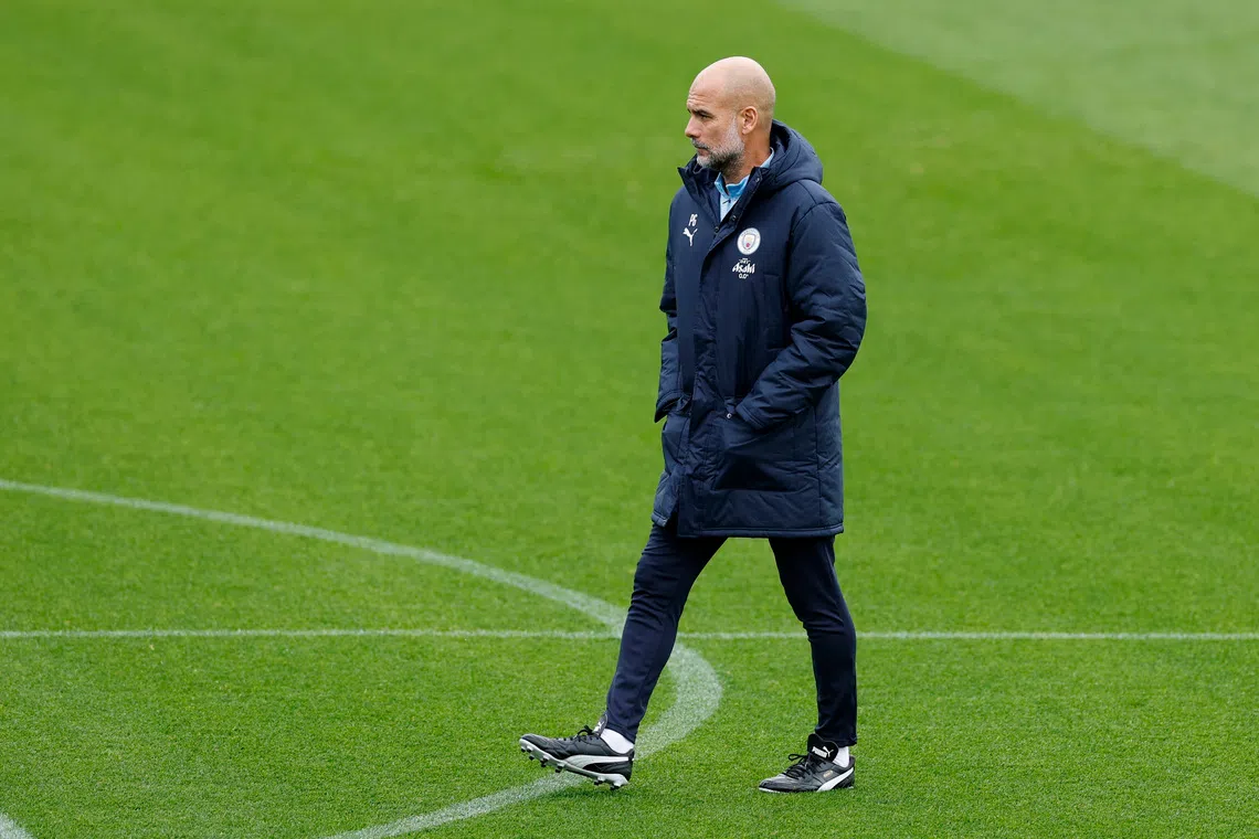 Soccer Football - UEFA Champions League - Manchester City Training - Etihad Campus, Manchester, Britain - October 20, 2025 Manchester City manager Pep Guardiola during training Action Images via Reuters/Jason Cairnduff