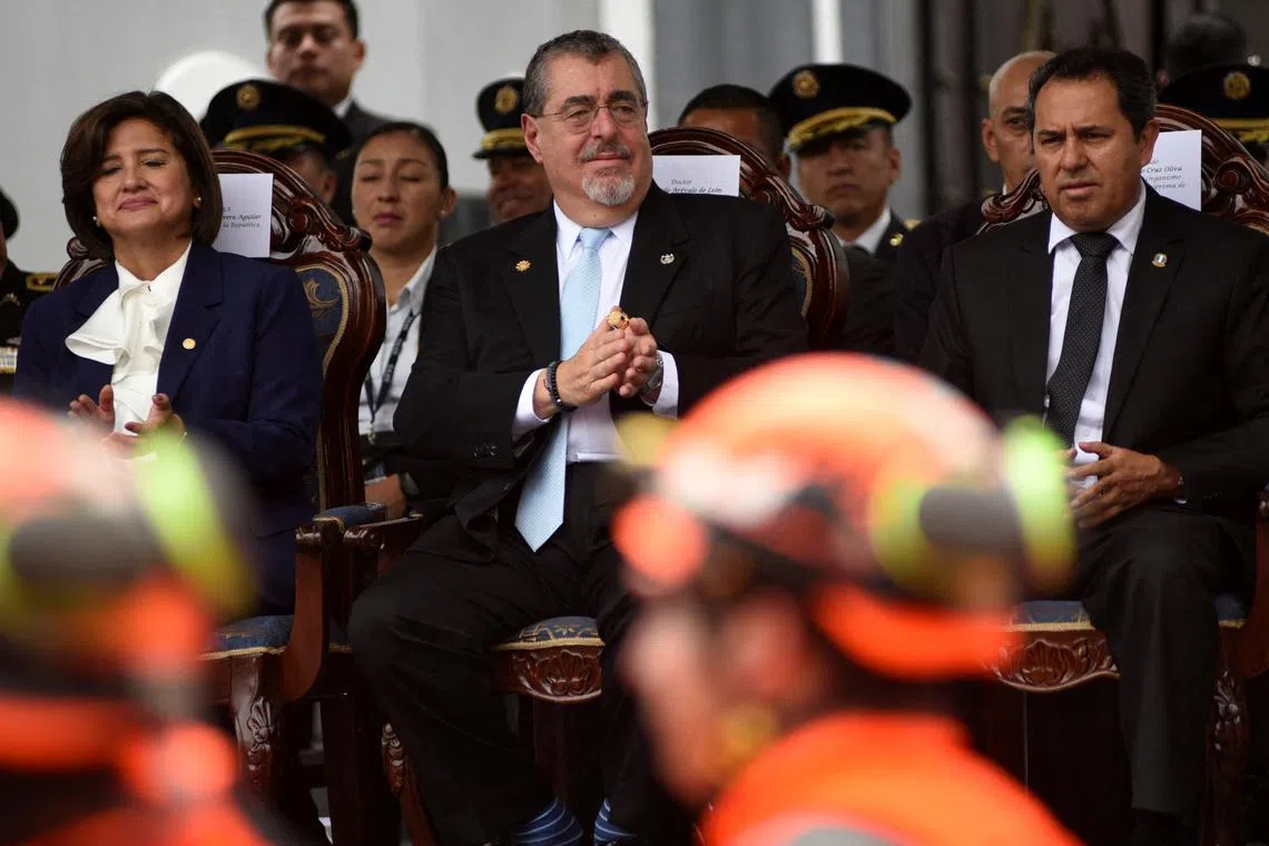 FILE PHOTO: Guatemala's President Bernardo Arevalo attends an event to commemorate the 153rd anniversary of the Guatemalan Army, in Guatemala City, Guatemala June 30, 2024. REUTERS/Cristina Chiquin/File Photo
