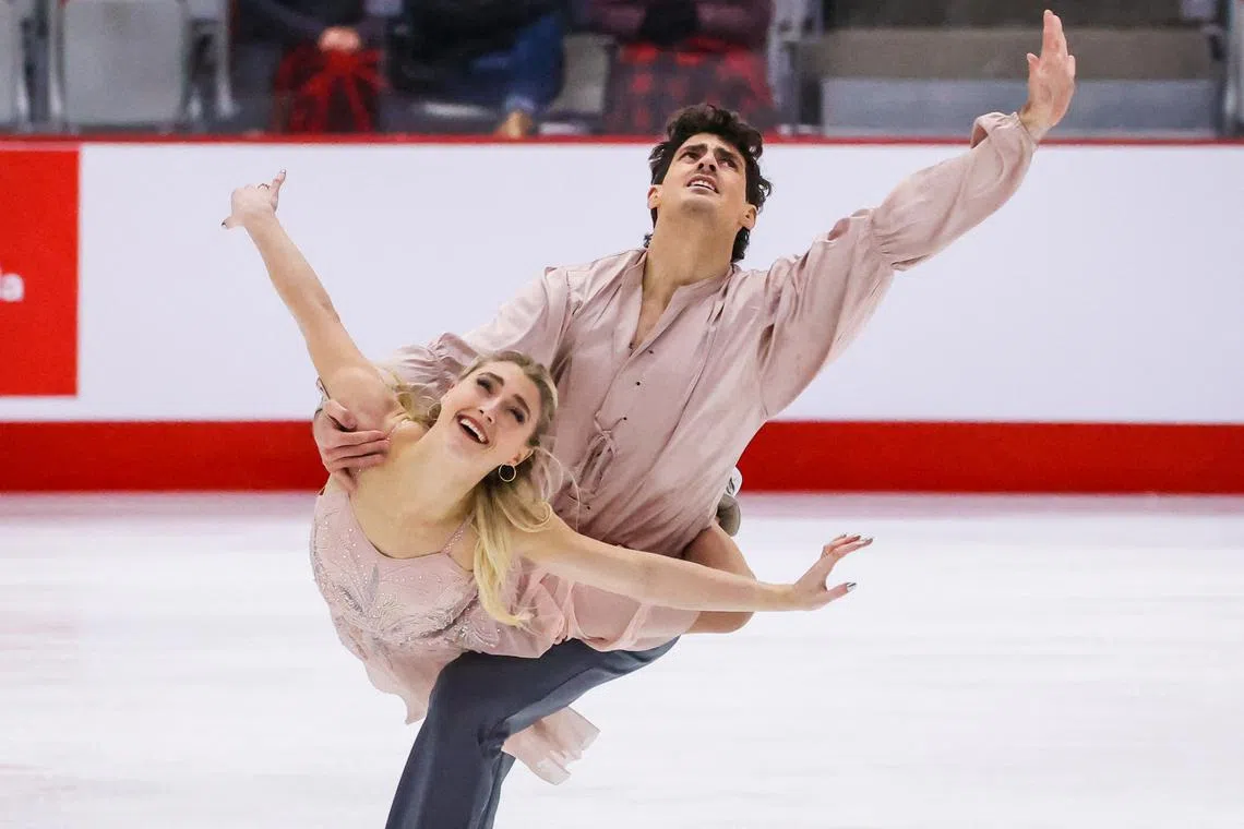 FILE PHOTO: Jan 13, 2024; Calgary, Alberta, CAN; Piper Gilles and Paul Poirier during senior dance free program during the 2024 Canadian National Figure Skating Championships at WinSport Arena. Mandatory Credit: Sergei Belski-USA TODAY Sports/FILE PHOTO