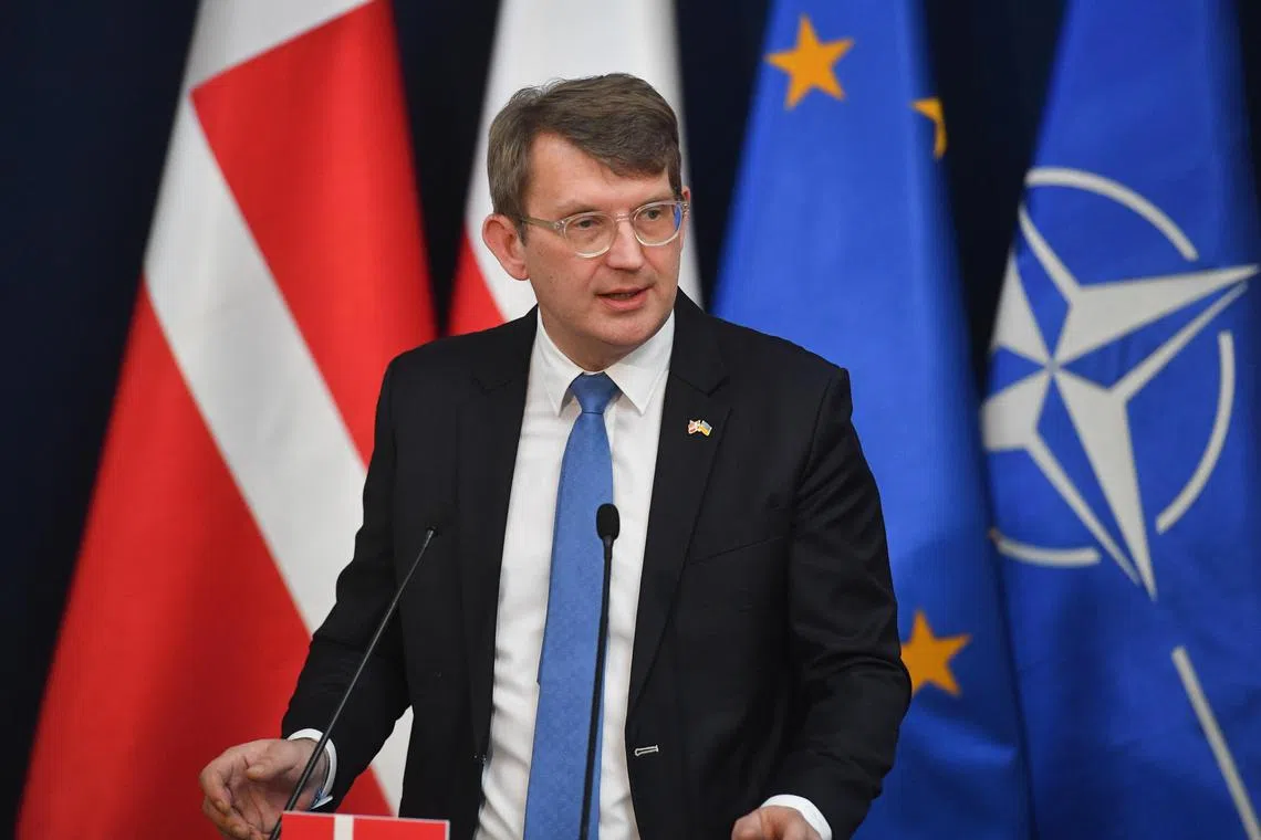 epa11117702 Danish Minister of Defense Troels Lund Poulsen attends a joint press conference with his Polish counterpart after their meeting in Warsaw, Poland, 01 February 2024.  EPA-EFE/PIOTR NOWAK POLAND OUT
