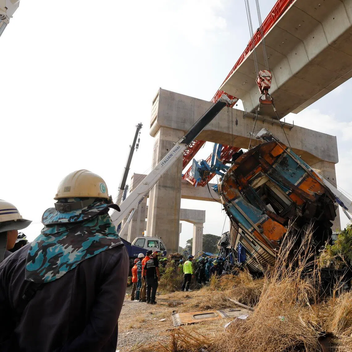 30 people were killed when a construction crane collapsed onto a passenger train in Nakhon Ratchasima, Thailand, on Jan 14.