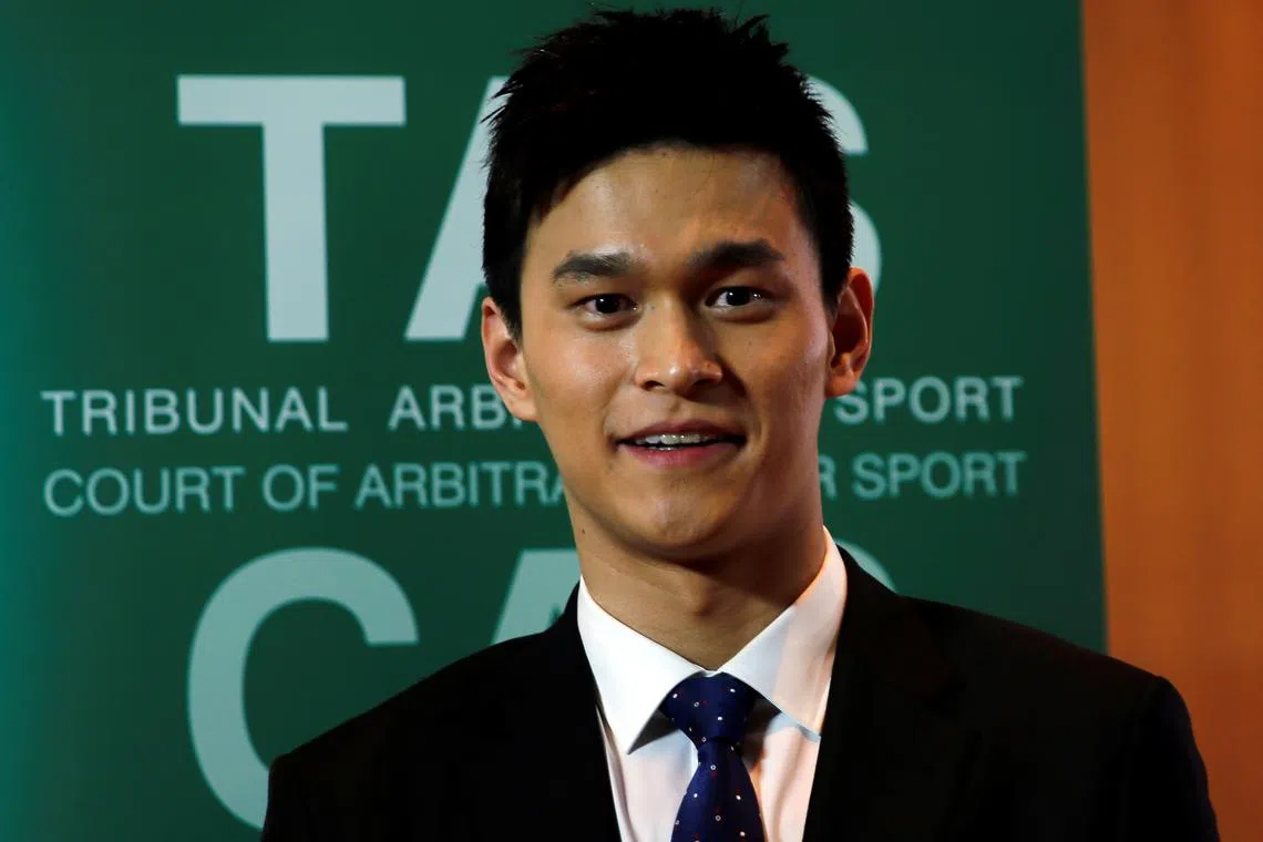 Chinese swimmer Sun Yang poses after a public hearing of the Court of Arbitration for Sport (CAS) for the appeal filed by the World Anti-Doping Agency (WADA) against him and the Federation Internationale de Natation (FINA), at the Conference Centre of the Fairmont Le Montreux Palace, in Montreux, Switzerland November 15, 2019. REUTERS/Denis Balibouse/ File Photo