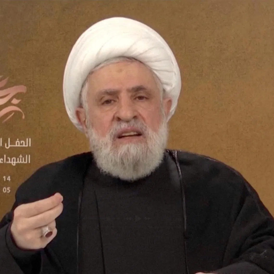 FILE PHOTO: Lebanon's Hezbollah chief Naim Qassem gives a televised speech from an unknown location in this still image obtained from a video released December 5, 2025. Al Manar TV/REUTERS TV/via REUTERS/File Photo