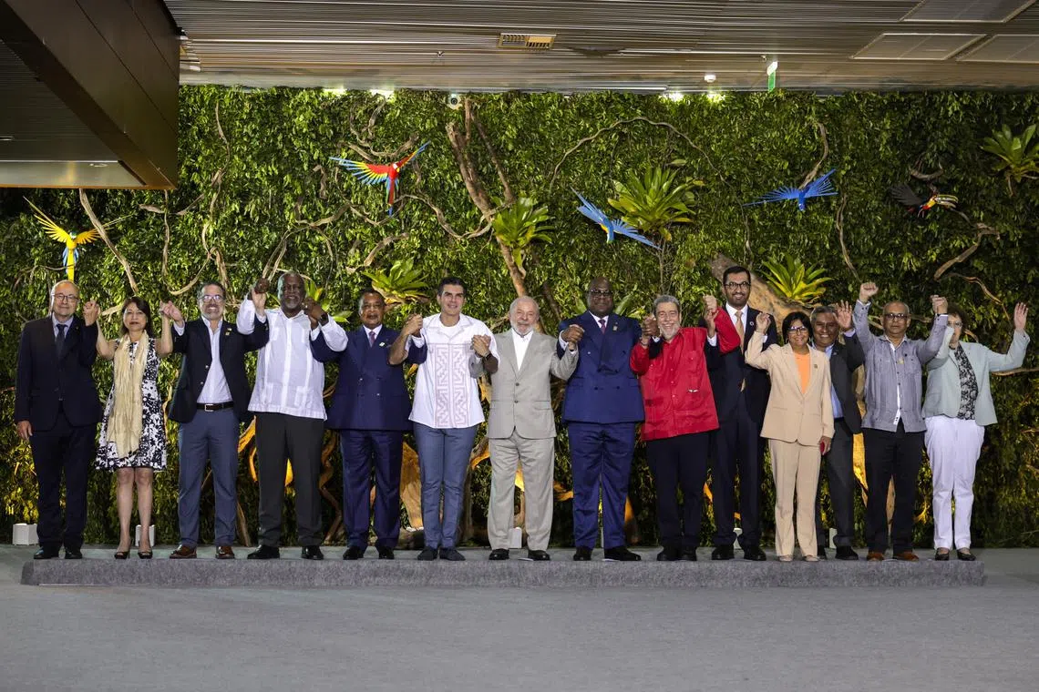 Brazil’s President Luiz Inacio Lula da Silva (centre) says the Amazon Summit is a bid to forge a united front among rainforest nations ahead of the COP28 climate summit.