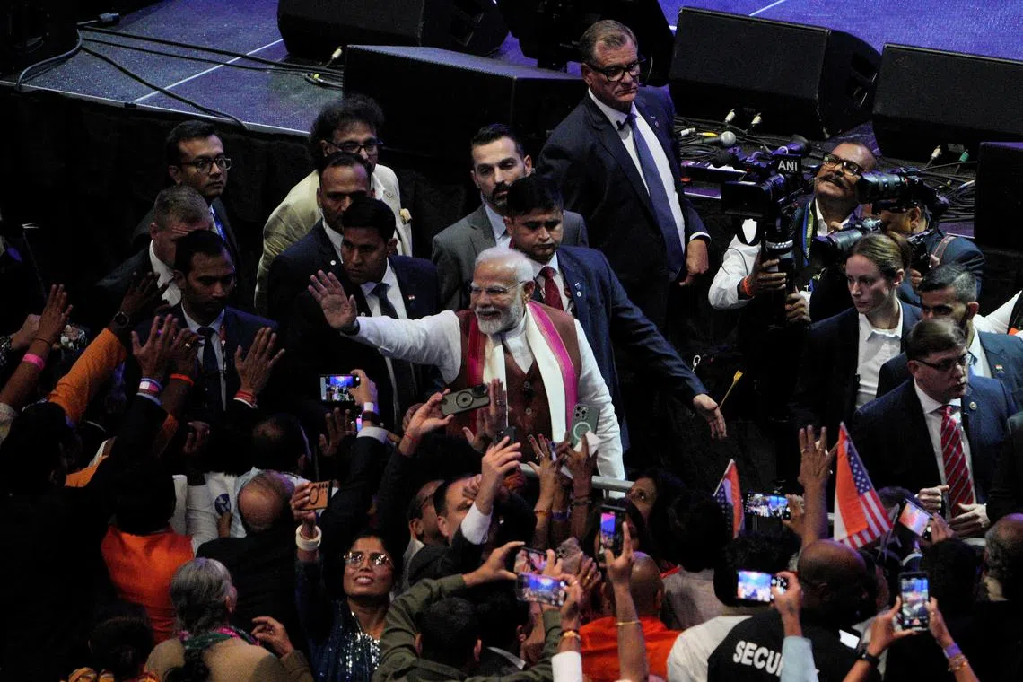 India's Prime Minister Narendra Modi attends a gathering of the Indo-American Community of USA (IACU) in New York City, U.S. September 22, 2024.  REUTERS/Jeenah Moon