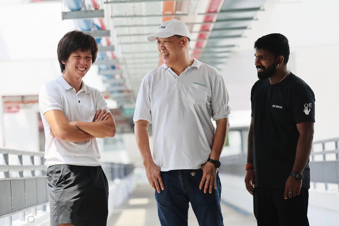 (From left) Mr Mok Kwong Heng, Mr Emmanuel Ee and Mr Gangatharan Saravanan were presented with the Public Spiritedness Award for helping to detain the suspect.