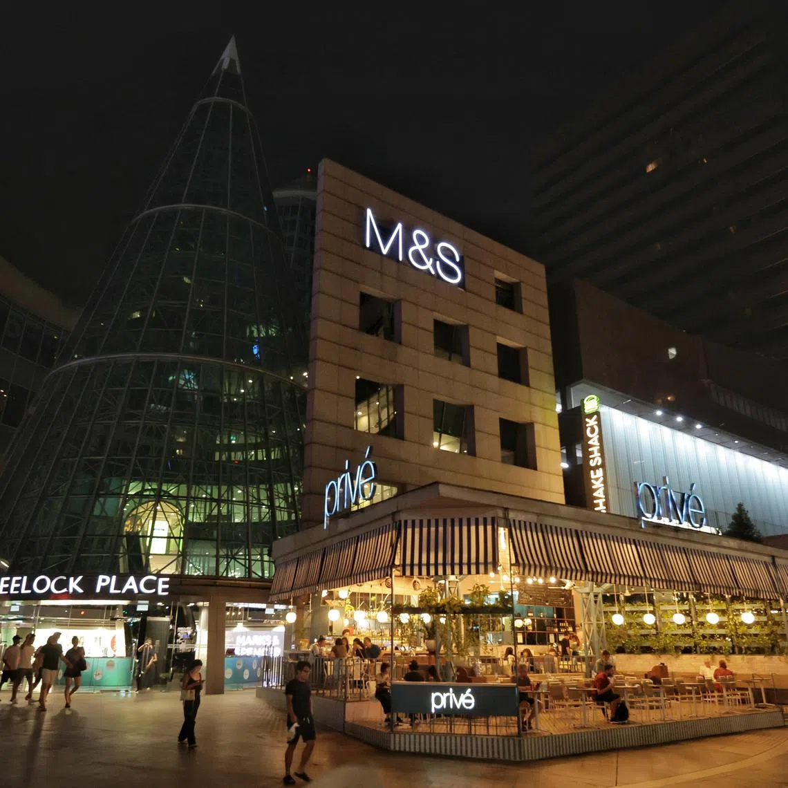 Wheelock Place with non-essential lights switched off after the WWF Earth Hour Switch Off moment at 8.30pm on March 23, 2024.