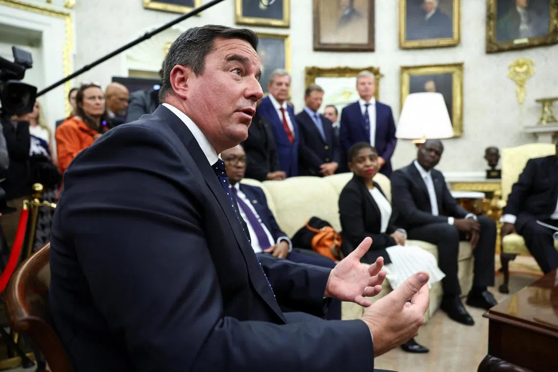 South African Agriculture Minister John Steenhuisen speaks in the Oval Office of the White House in Washington, DC on May 21, 2025. 