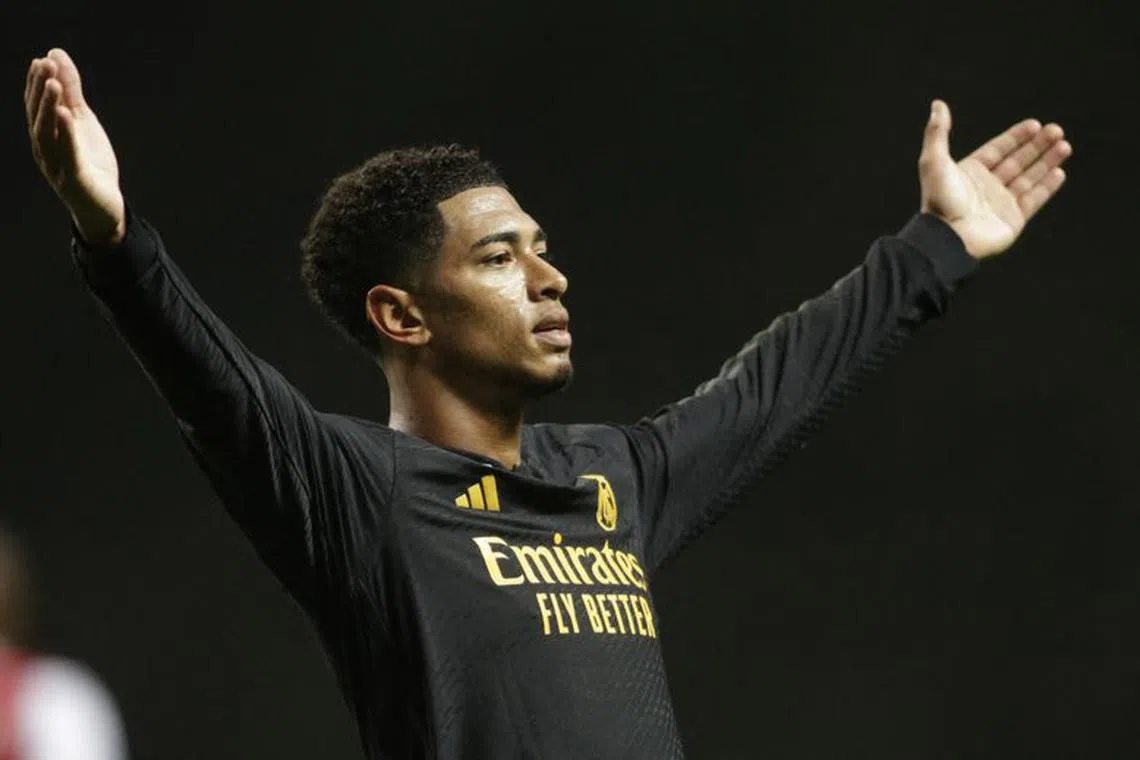 Soccer Football - Champions League - Group C - S.C. Braga v Real Madrid - Estadio Municipal de Braga, Braga, Portugal - October 24, 2023 Real Madrid's Jude Bellingham celebrates scoring their second goal REUTERS/Miguel Vidal