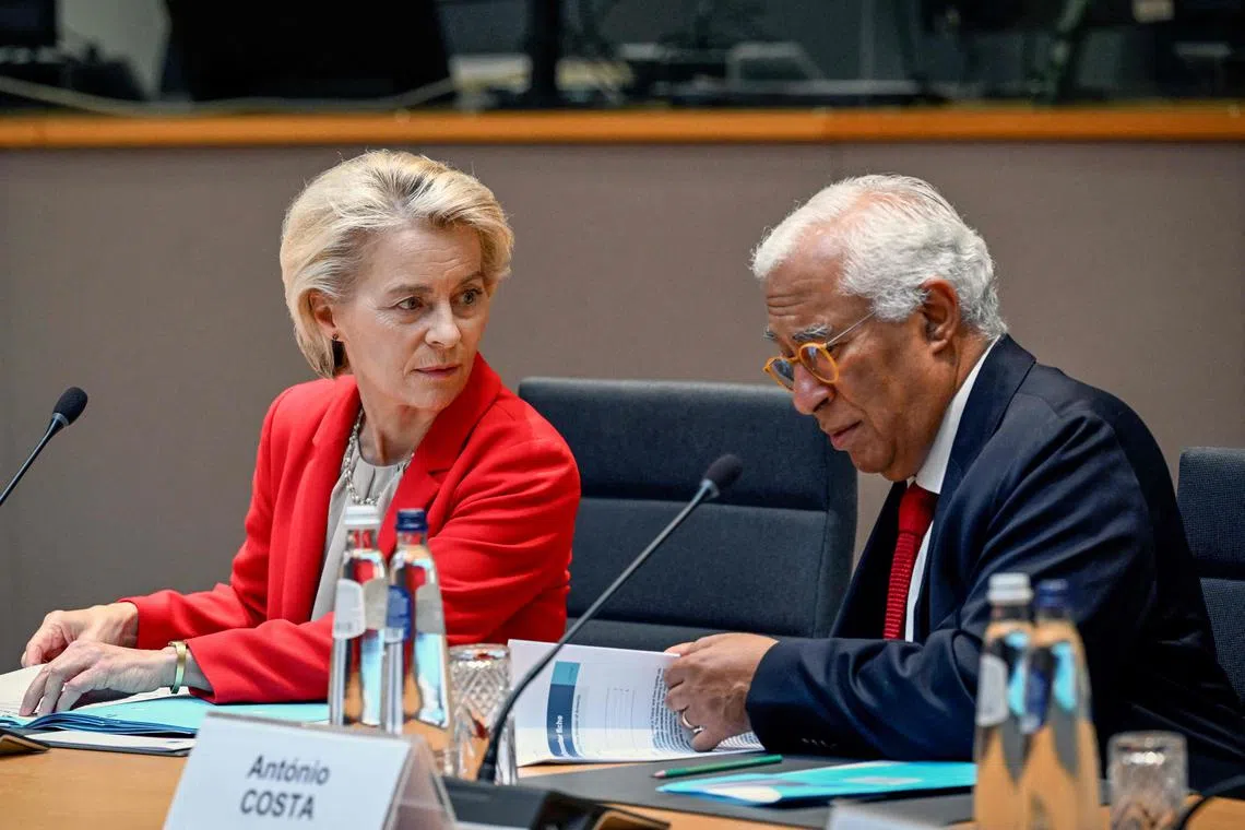European Commission president Ursula von der Leyen (left) and European Council president Antonio Costa plan to press Chinese leaders on rare earths and the war in Ukraine, both areas of tension with China.