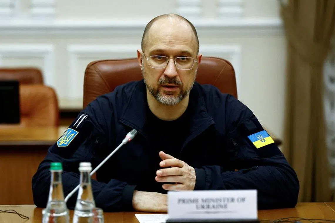 FILE PHOTO: Ukrainian Prime Minister Denys Shmyhal speaks as he meets Irish Prime Minister Leo Varadkar, amid Russia's attack on Ukraine, in Kyiv, Ukraine July 19, 2023. REUTERS/Clodagh Kilcoyne/File Photo