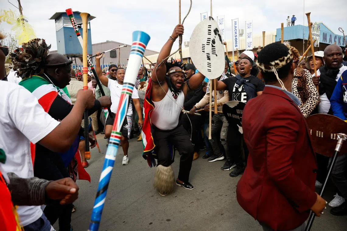 Supporters of the South African anti-immigrant group 'March and March' hold a demonstration, after an unofficial June 30 deadline set by anti-immigrant groups for undocumented migrants to leave the country had passed, in Umzimkhulu, South Africa, July 13, 2026. REUTERS/Rogan Ward