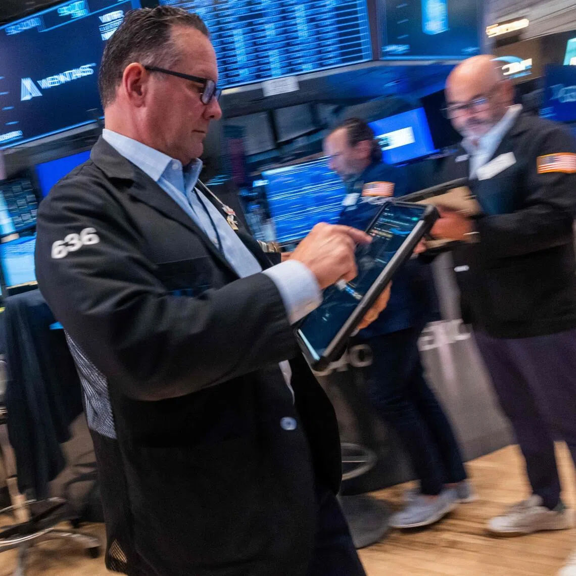 Traders working on the floor of the New York Stock Exchange, in New York City.